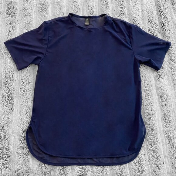 Navy Blue Oversized Mesh See Through Breathable Athletic Active Layering T-Shirt - Picture 1 of 4